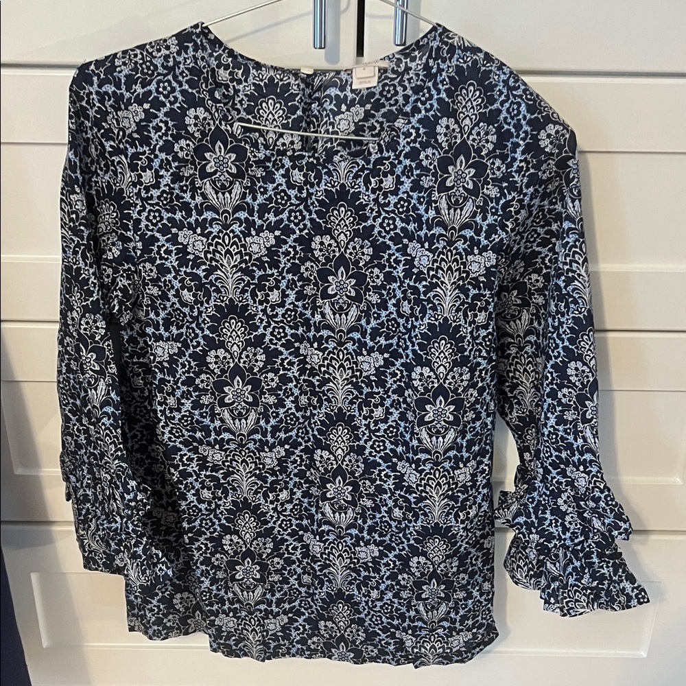 J. Crew Factory Navy and White Floral Blouse